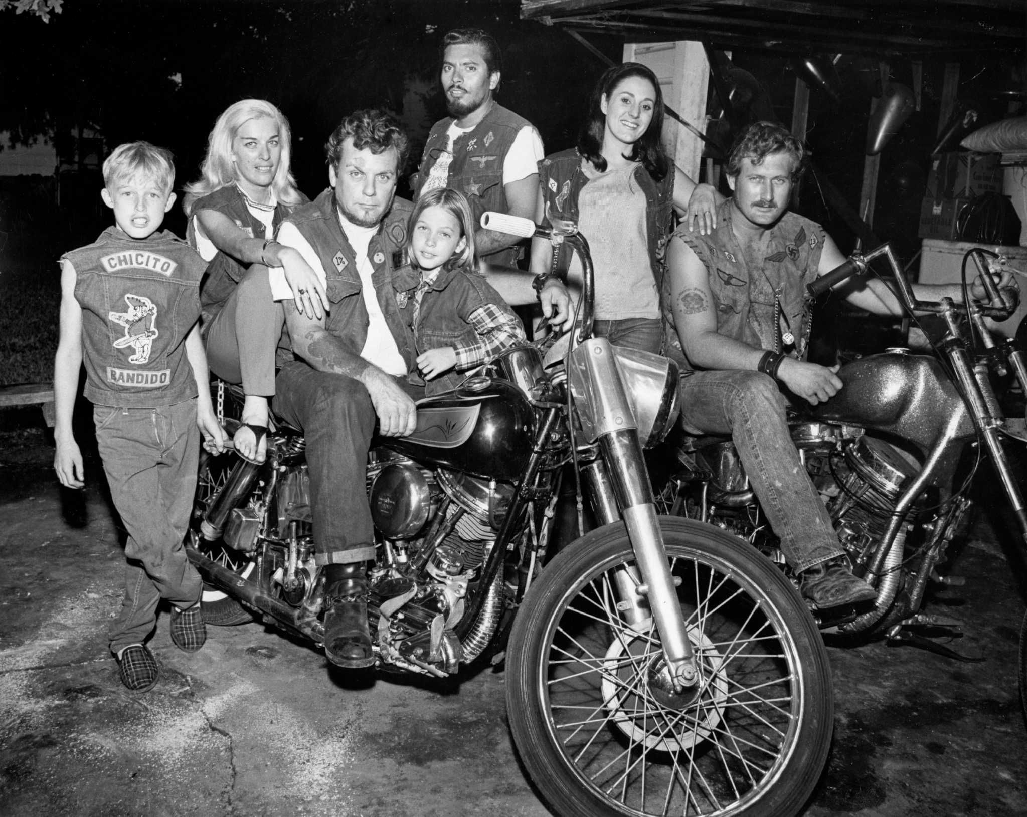 Bandidos Motorcycle Club president Don Chambers with family and friends. (L-R) Chambers family: Edward, Jo, Don and Sherri with Louis Bonilla, Barbara Pyros, and Jerry Pearce.