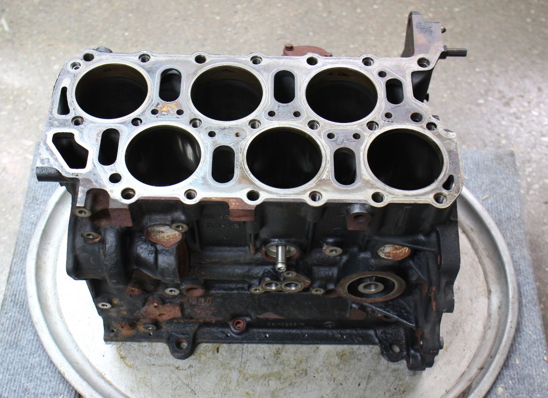 A VR6 block with the heads off