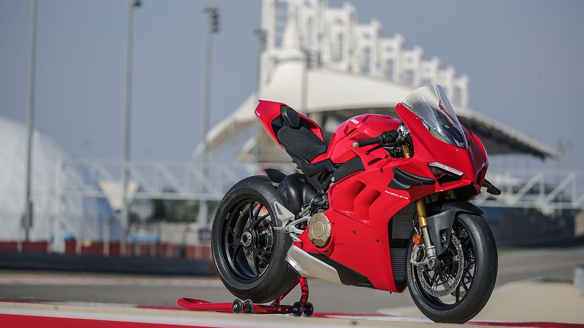 A red PANIGALE V4 parked