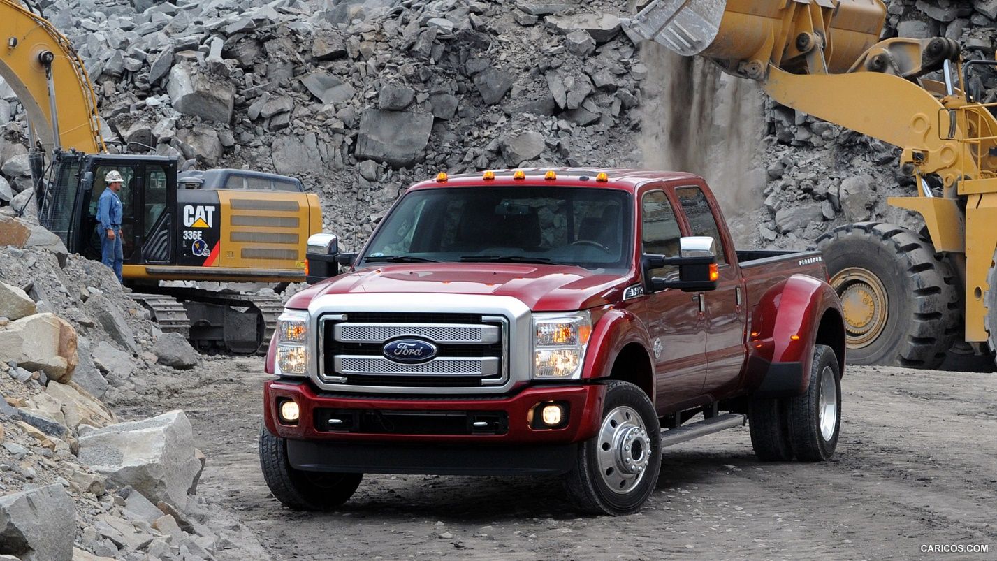 Red Ford Super Duty in a construction site 