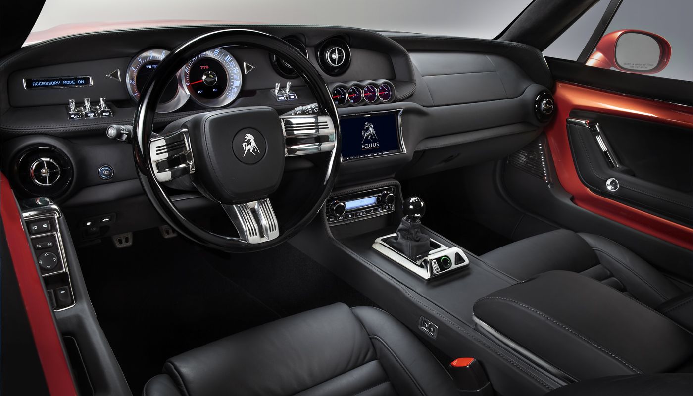 Interior of the Equus Bass 770 showing the retro style dash