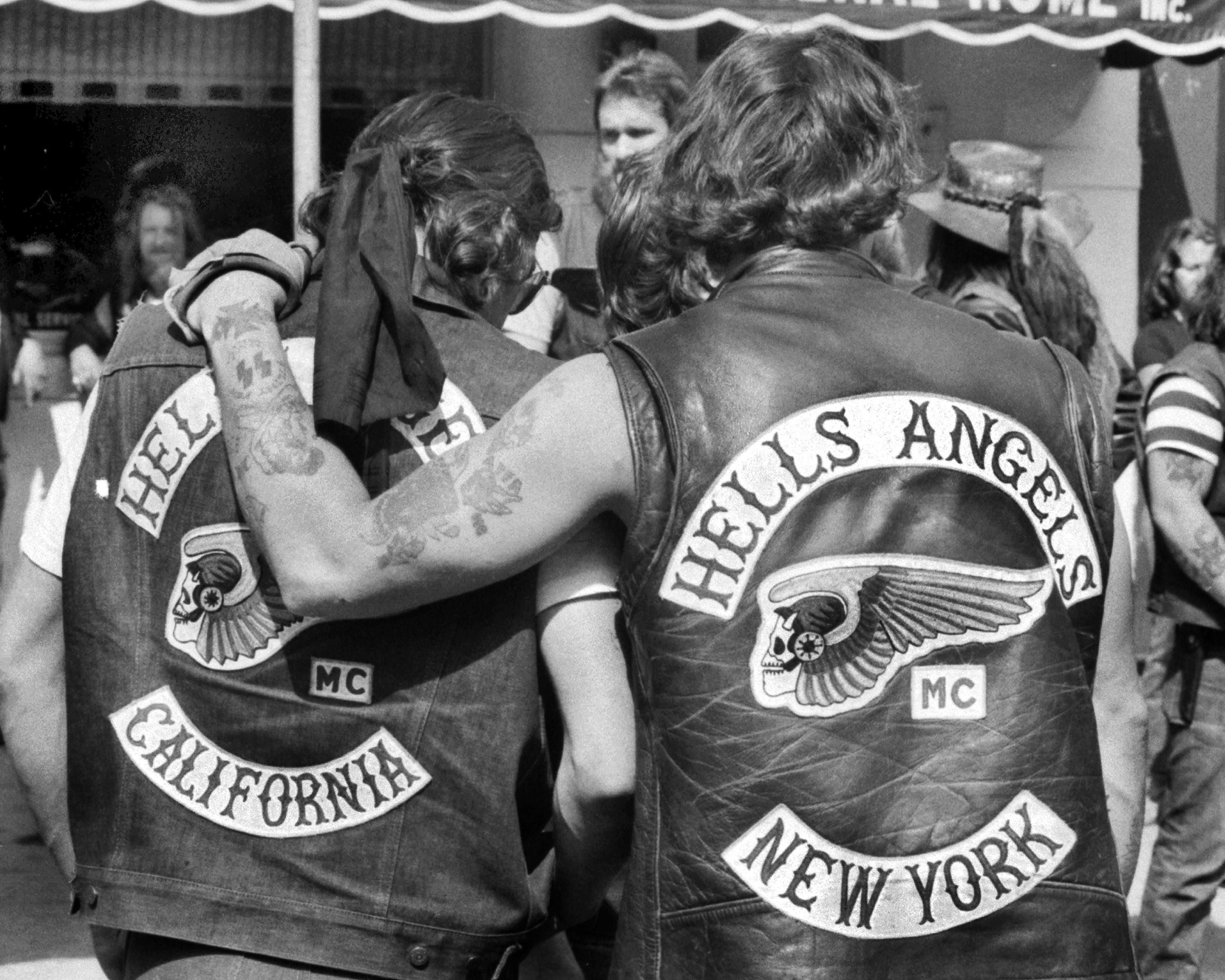 Hells Angels local member from New York consoles mourner fro