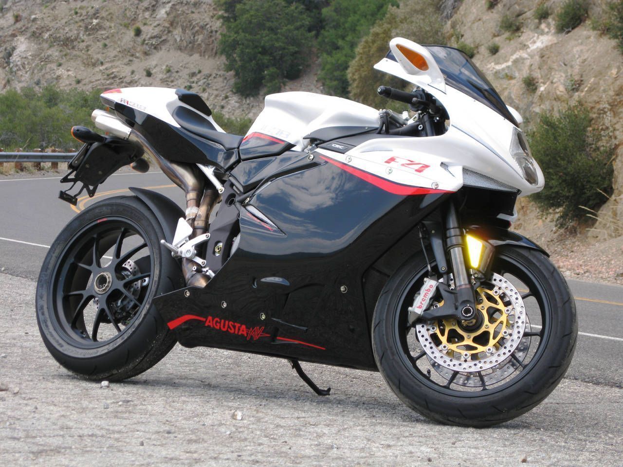 A black and white MV Agusta F4 RR 312 parked outside