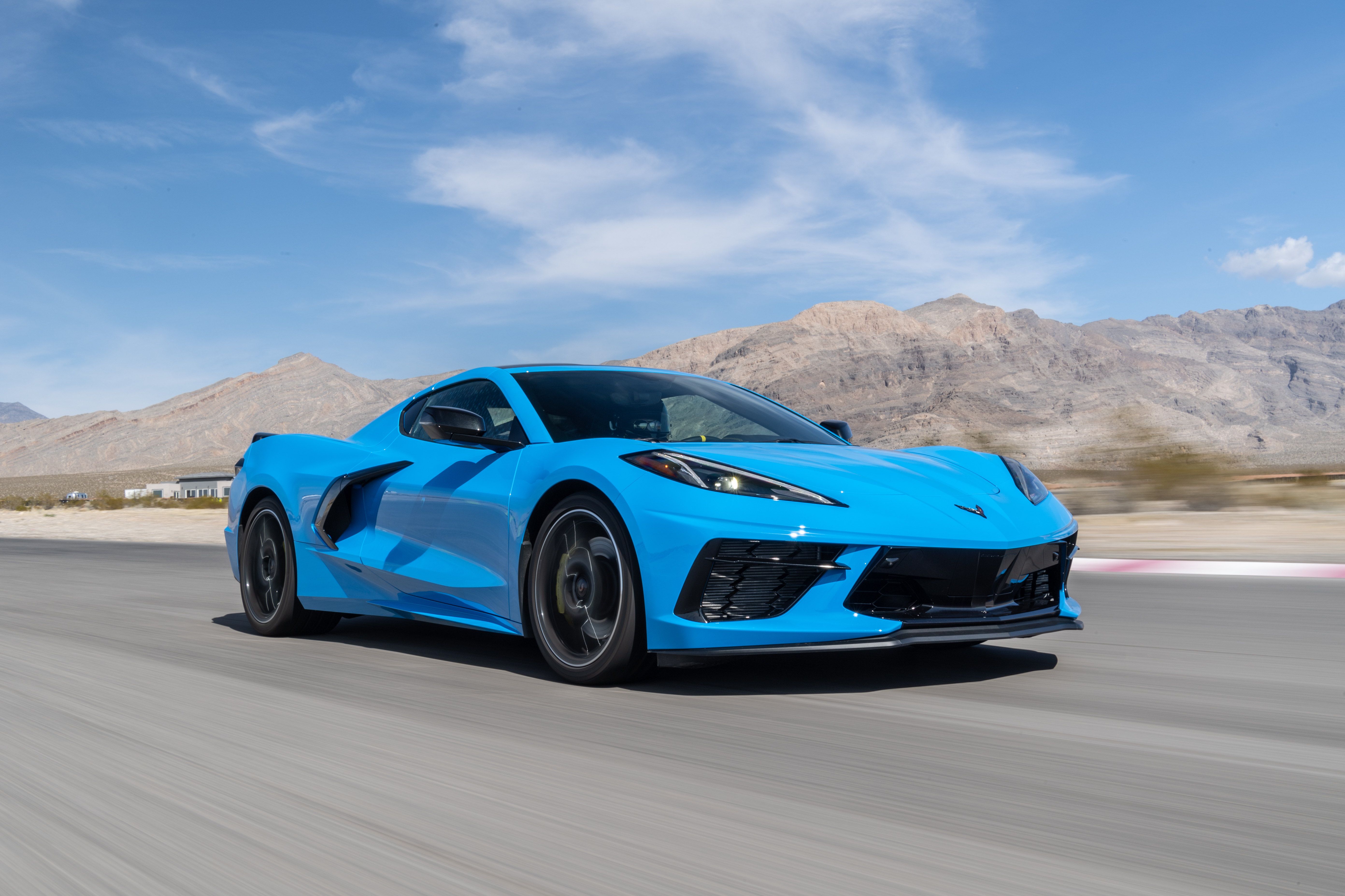 Blue Corvette on the road