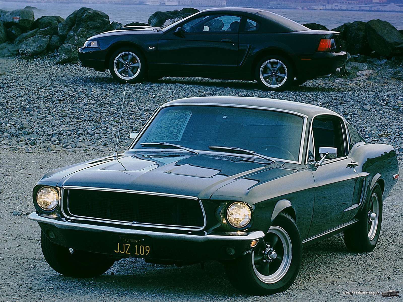 The 1968 Ford Mustang Bullitt & 2001 Bullitt in a photoshoot for the unveiling of the model