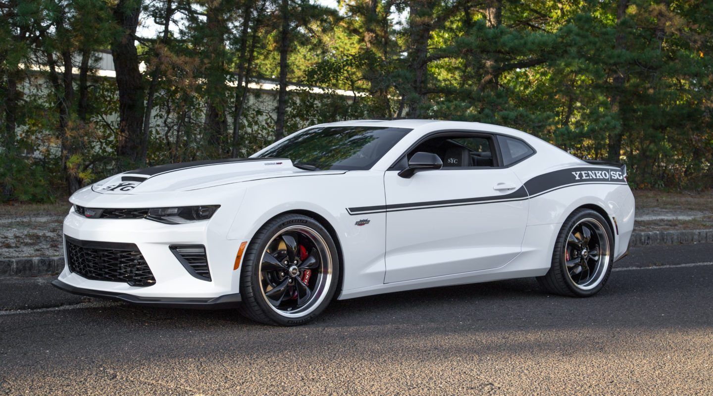 White 2019 Yenko/SC Stage II Camaro parked on the side of the road
