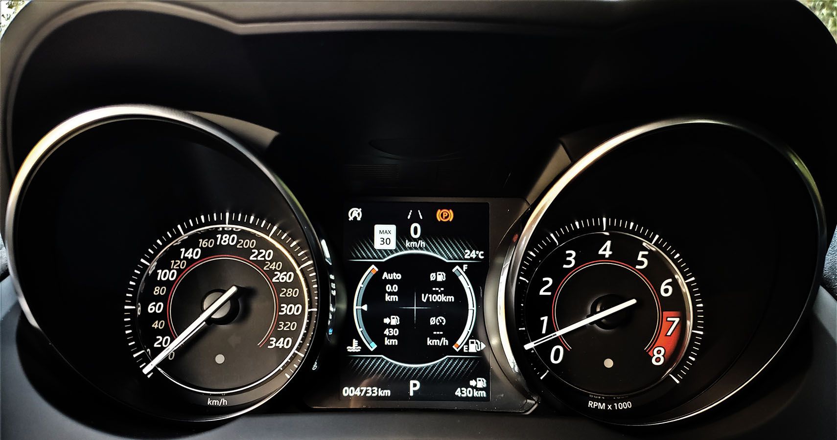 Classic analog gauges feature an advanced multi-information display at center.