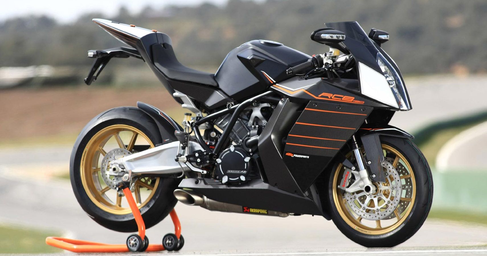 The KTM RC8 parked on the track.