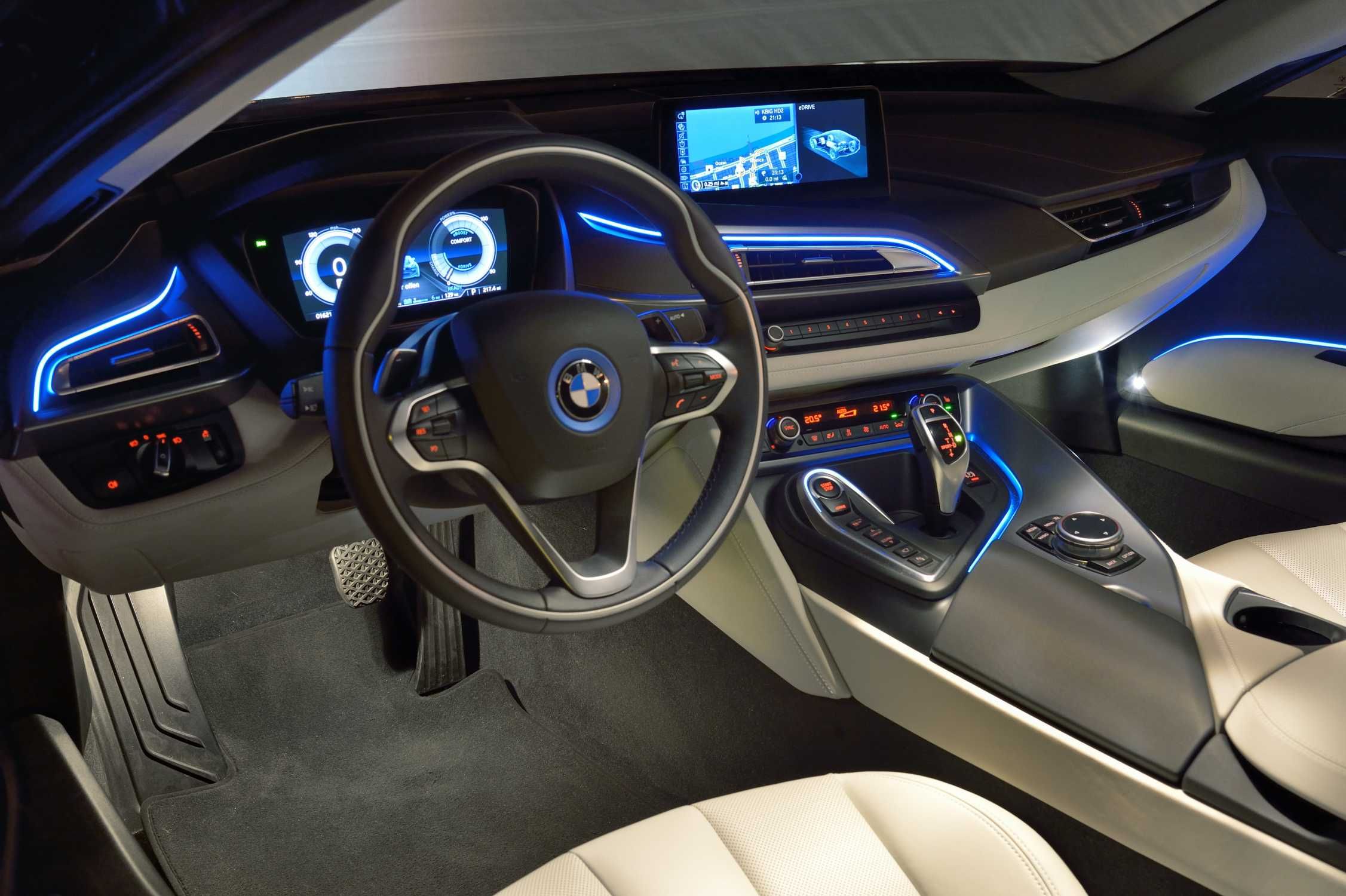 BMW I8 interior at night