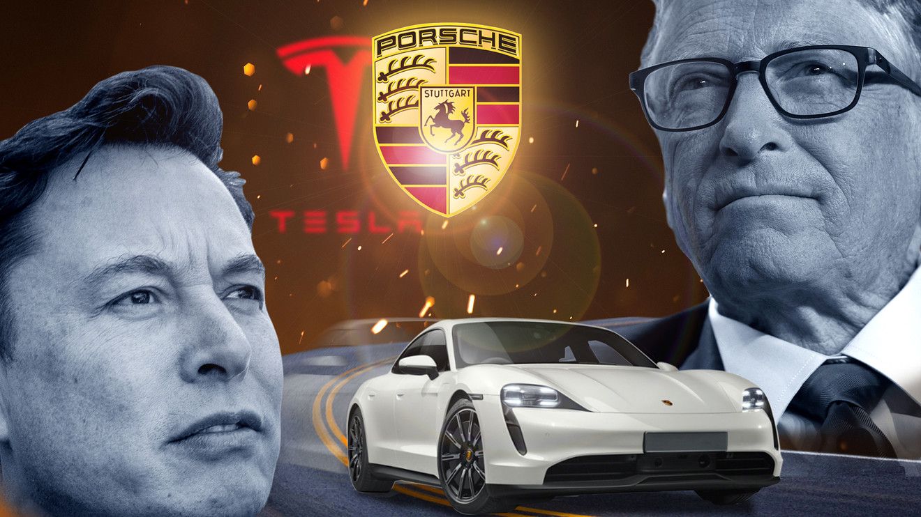 Elon Musk Tesla and Bill Gates Porsche