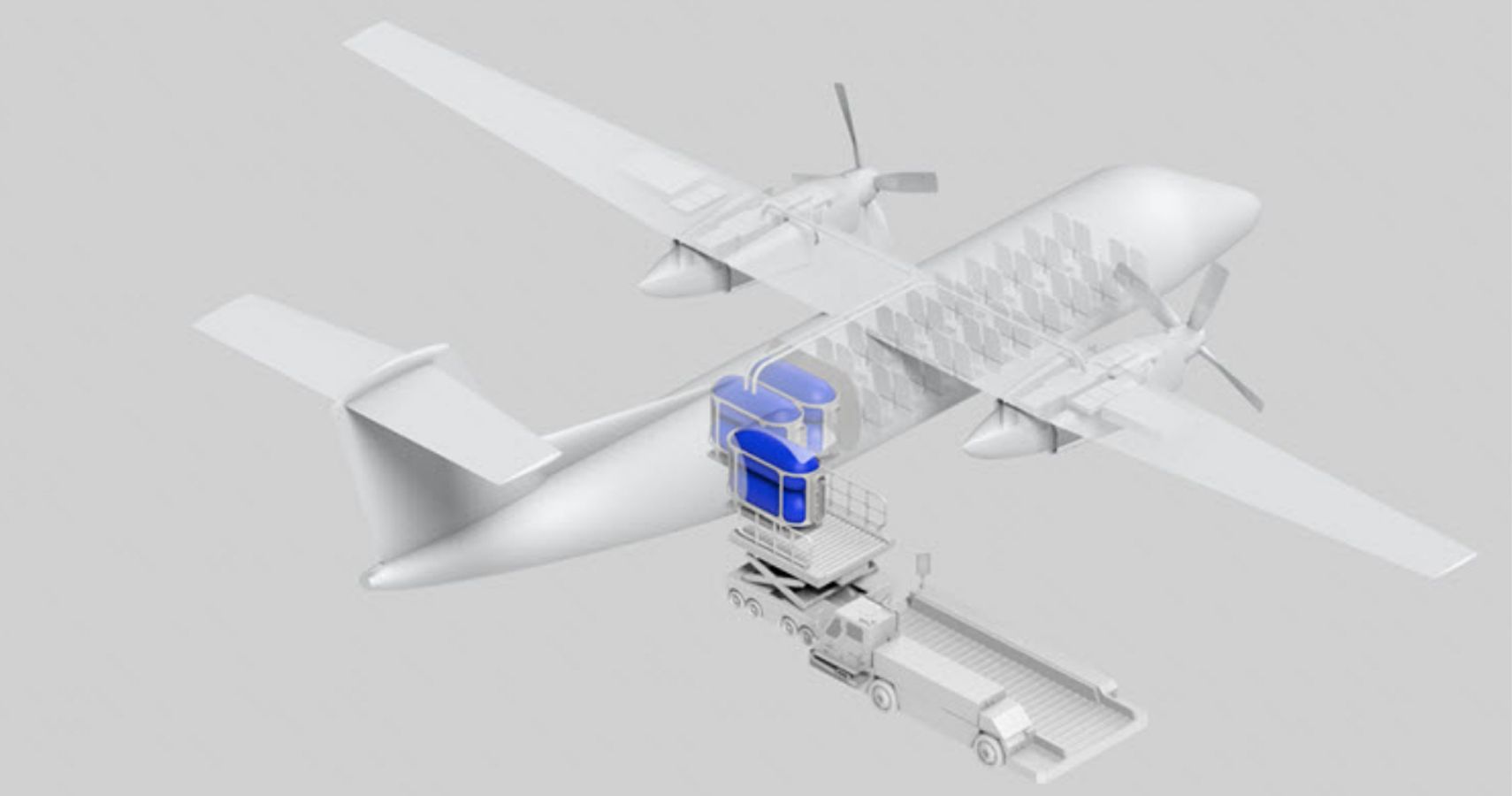 Hydrogen fuel cells loaded onto plane rendering