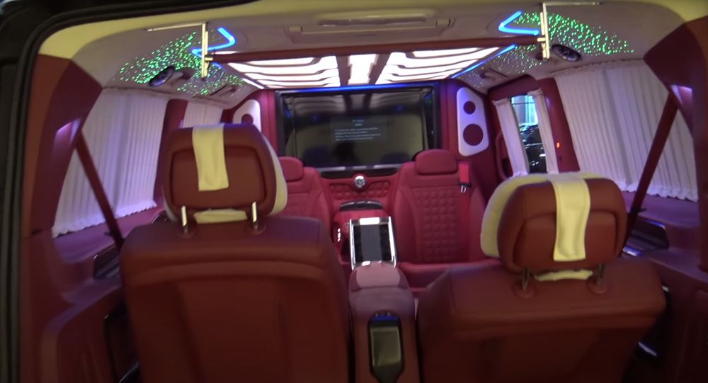 Interior of custom luxury Mercedes V-class van