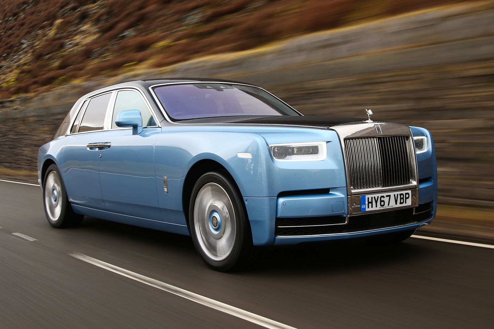 A blue 2016 Rolls Royce Phantom 