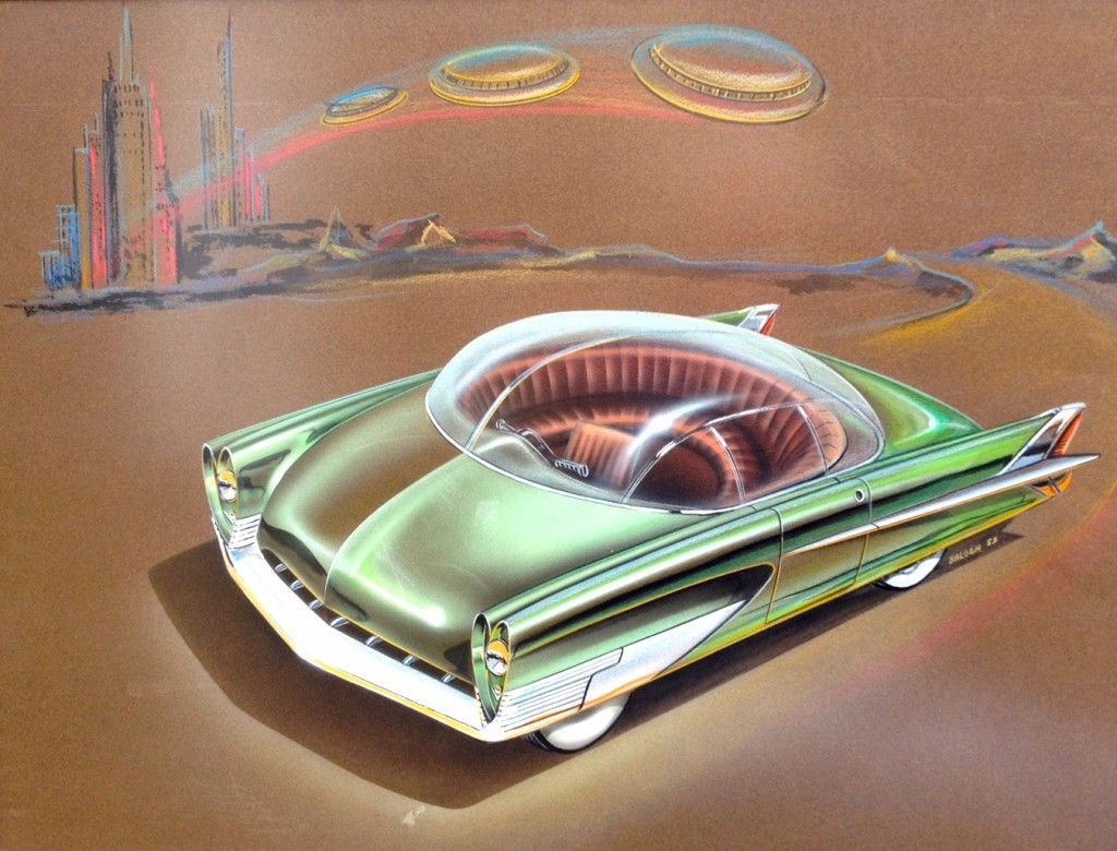 Vintage Car Sketch Auto Body Design Space Age Concept Car