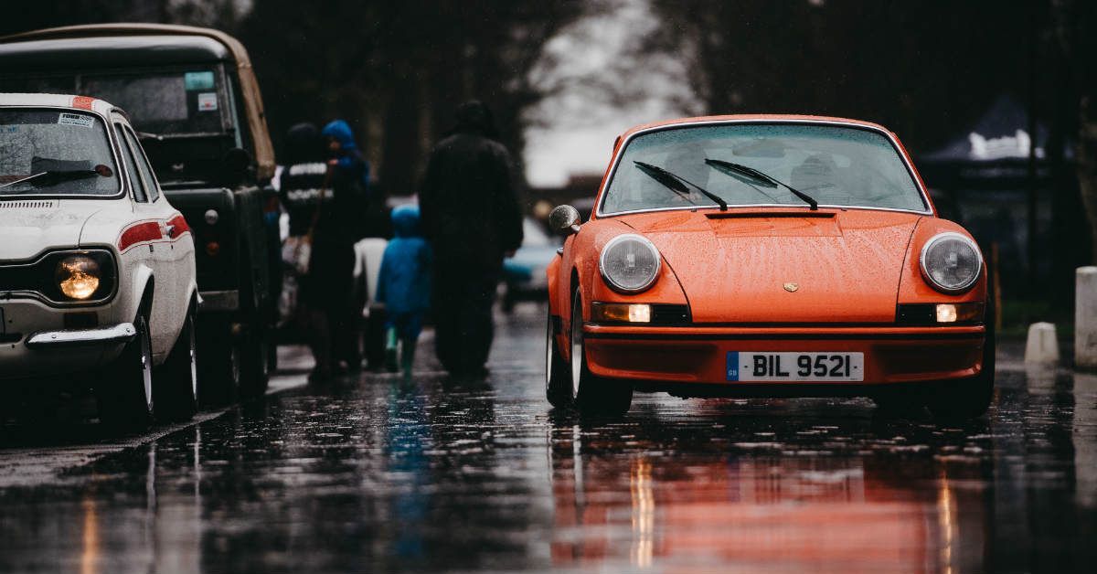 Porsche in the rain