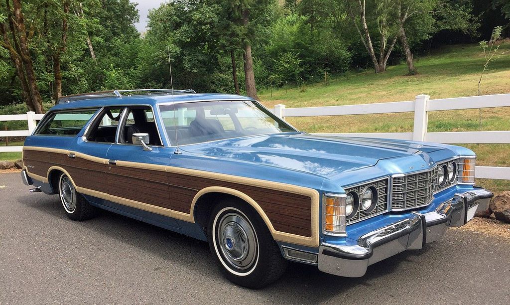 A 1973 Ford Country Squire with faux wood.