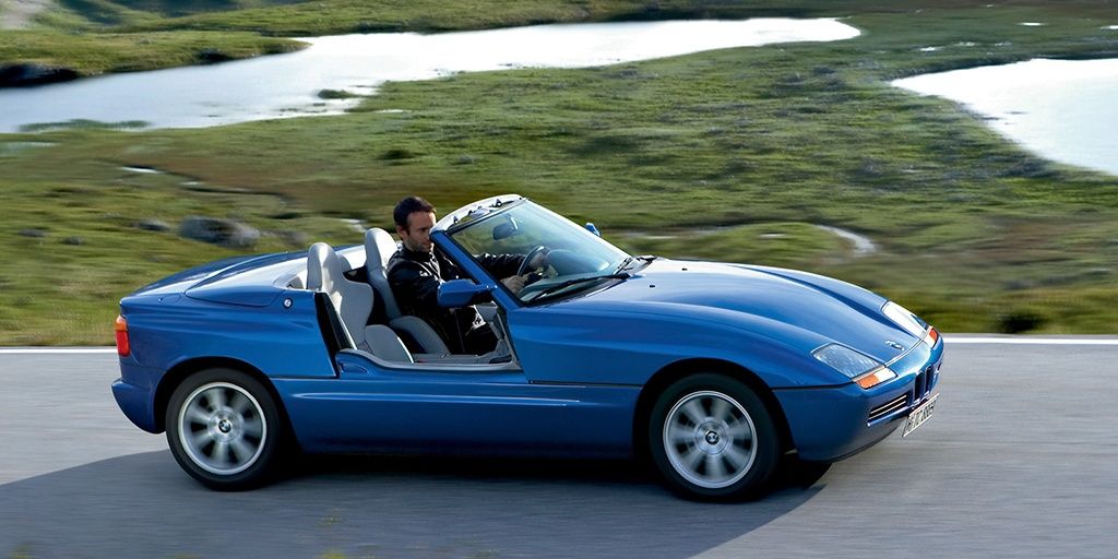 A blue 1991 BMW Z1 being driven 