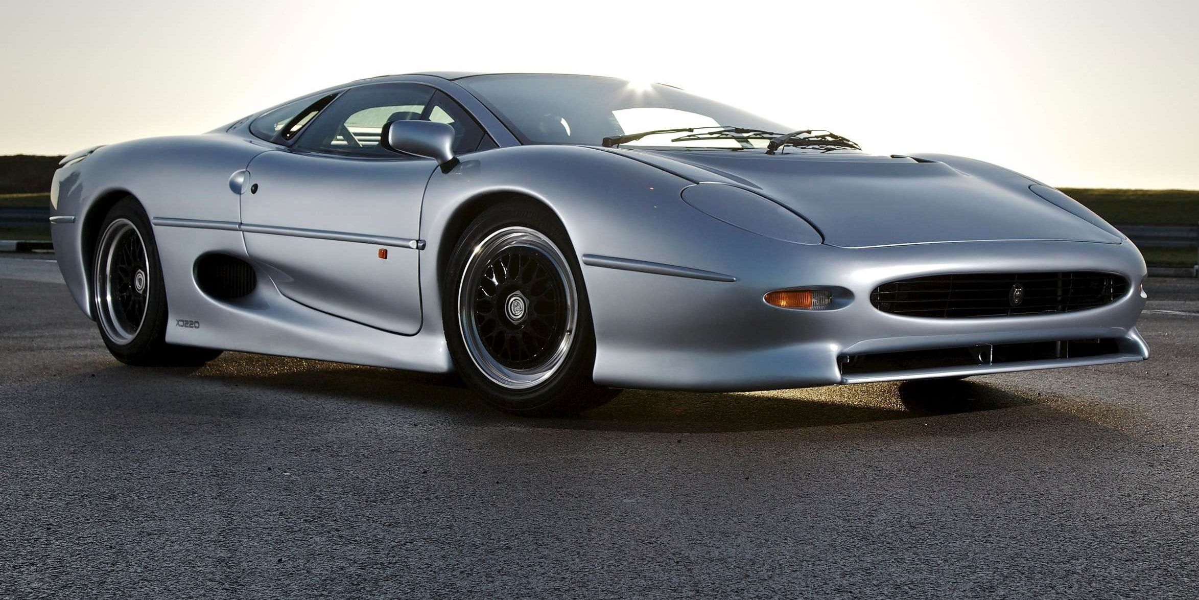 A side-view picture of a silver 1992 Jaguar XJ220