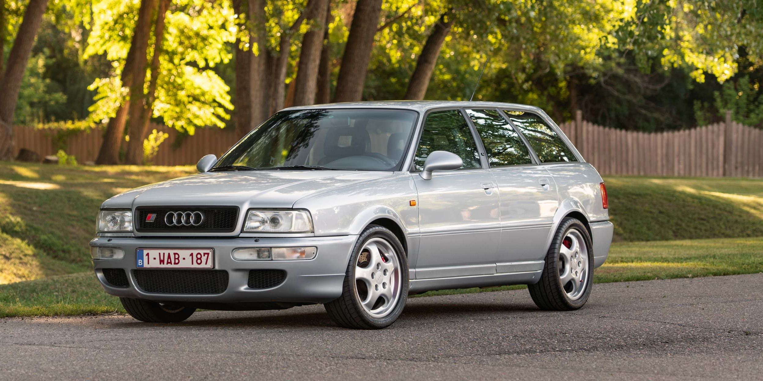 A grey 1994 Audi RS2 parked on the road