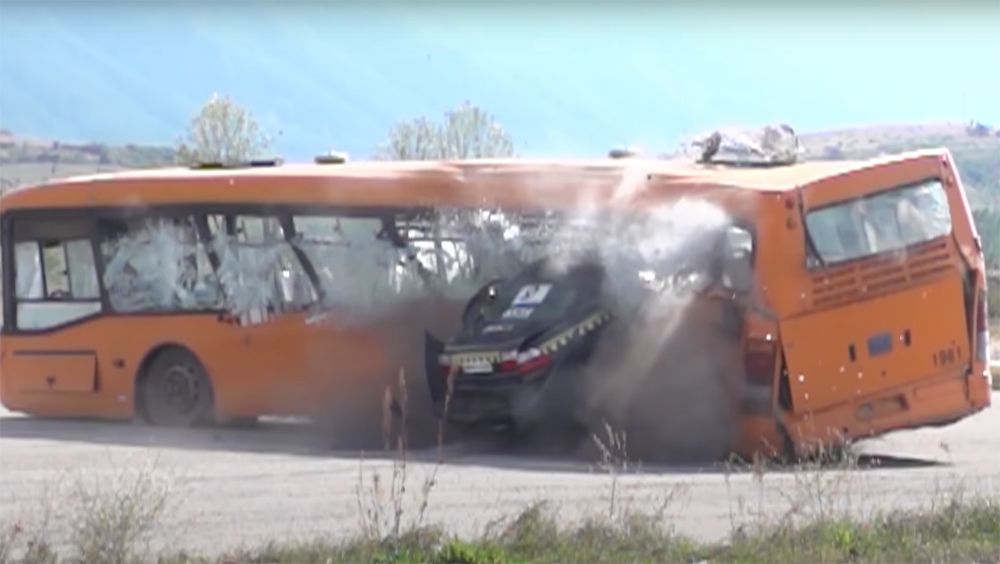 Bulgarian test car collides with rear of bus