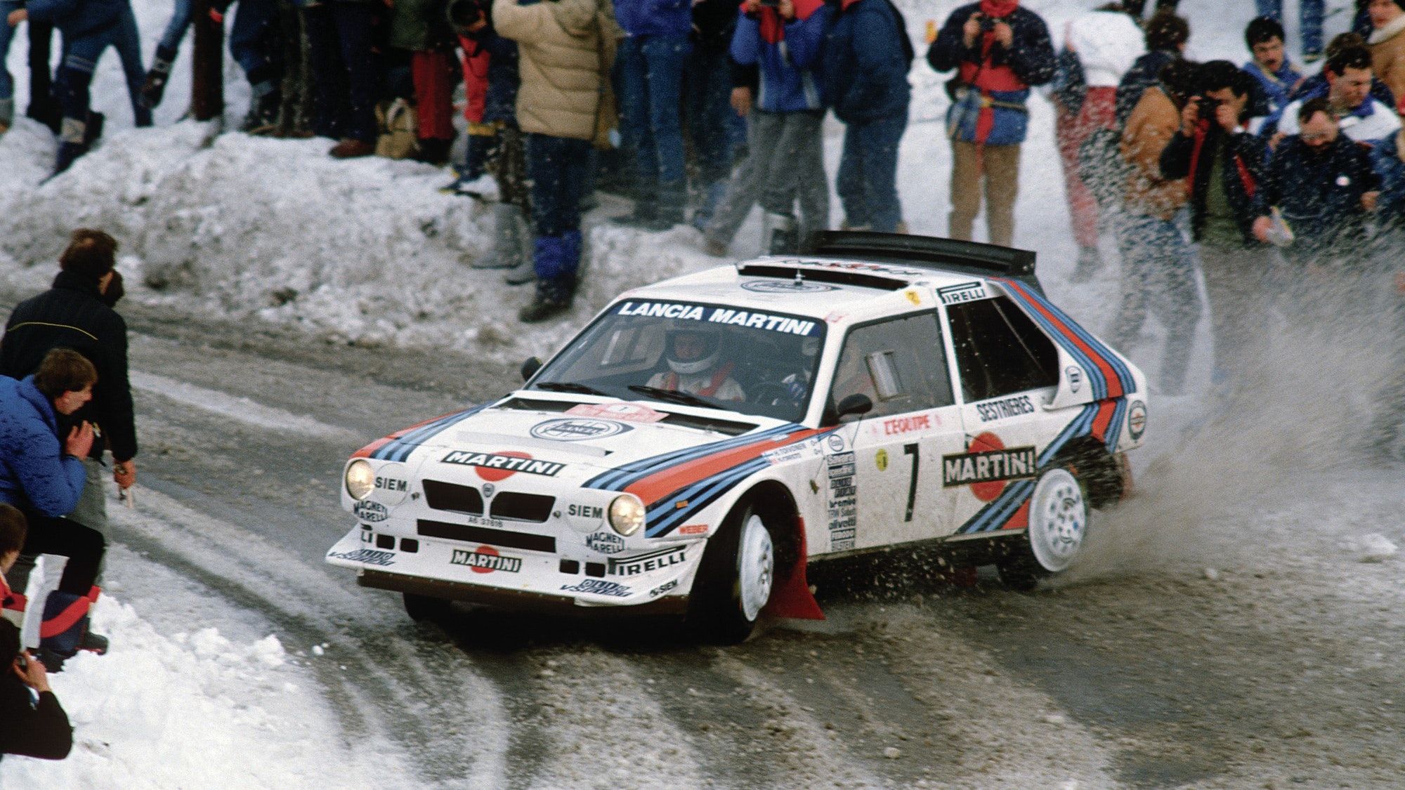 A Lancia Delta S4 on a race track