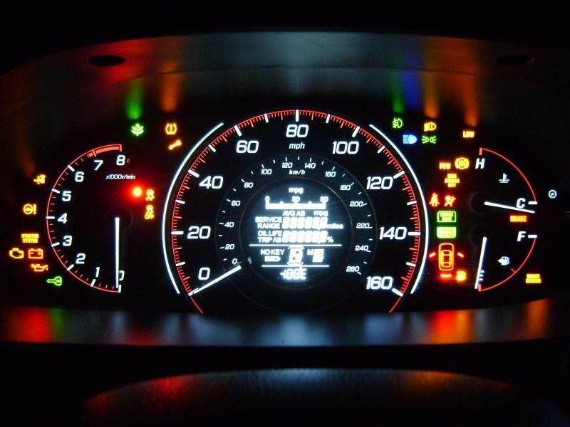 A dashboard completely lit up with idiot lights.