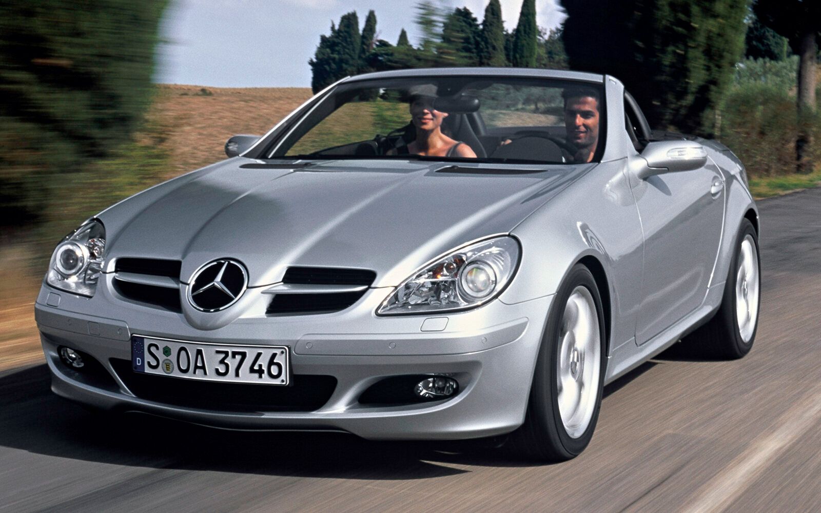 Mercedes-Benz SLK convertible on the highway