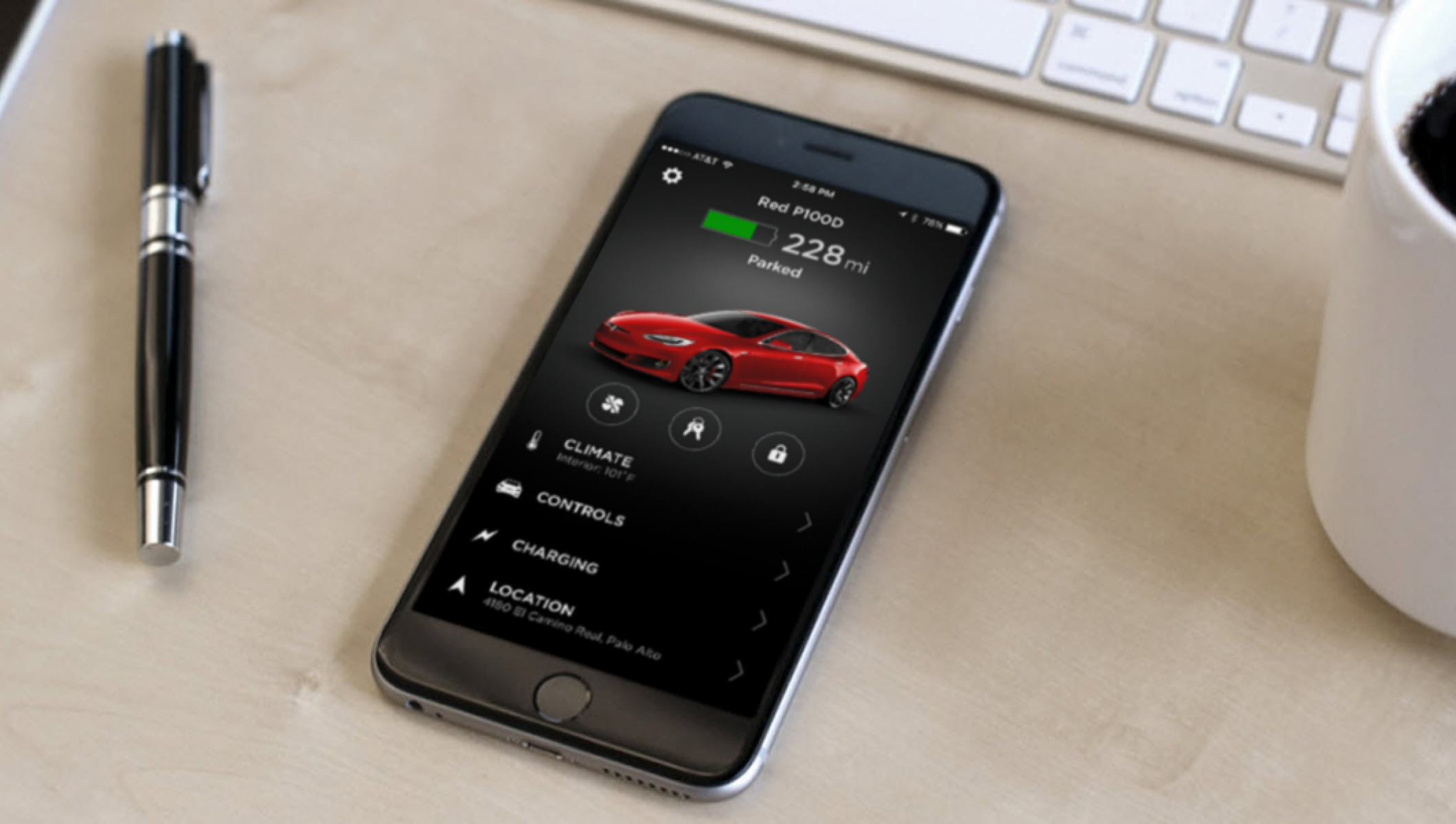 Phone Displaying Tesla App