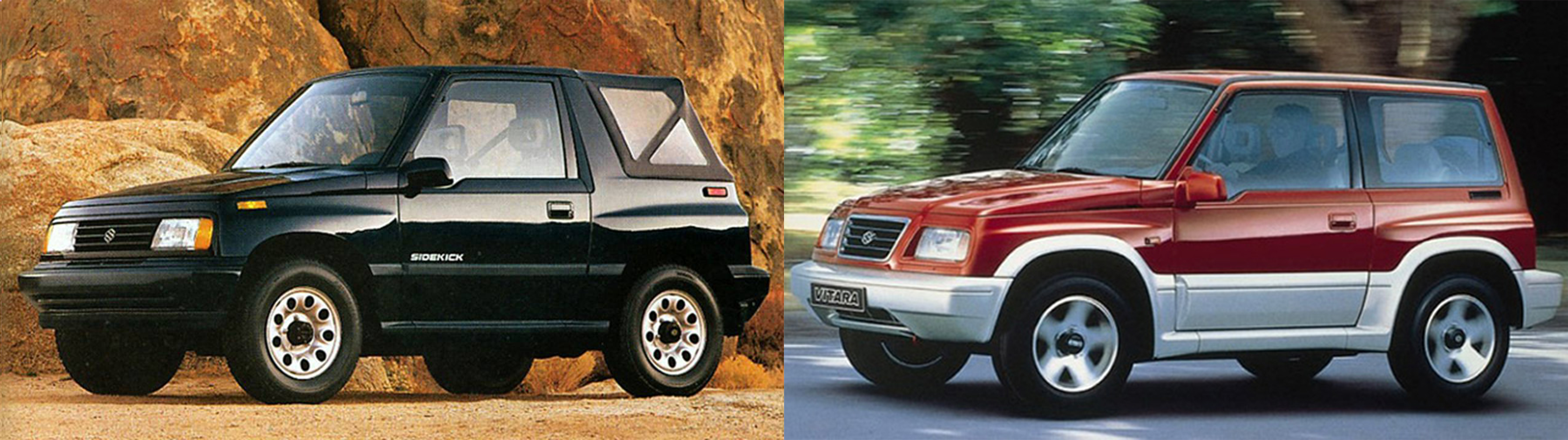 A side by side view of the Sidekick and the Vitara