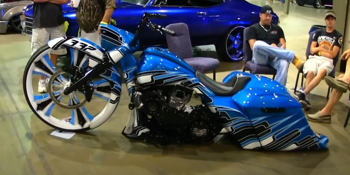 A Supercharged Road King By Camtech Custom Baggers parked at Ultimate Audio & Thomas Davis's Car and Bike Show