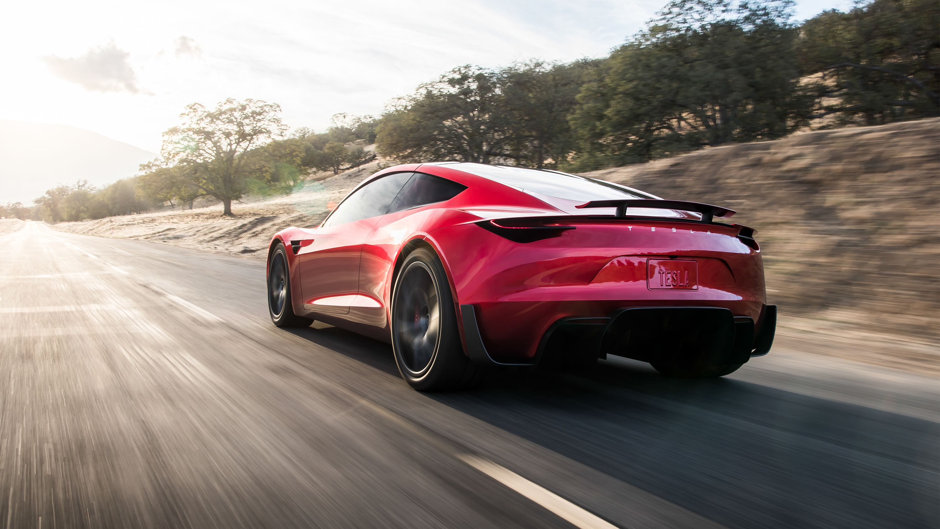 Tesla Roadster rear end driving away