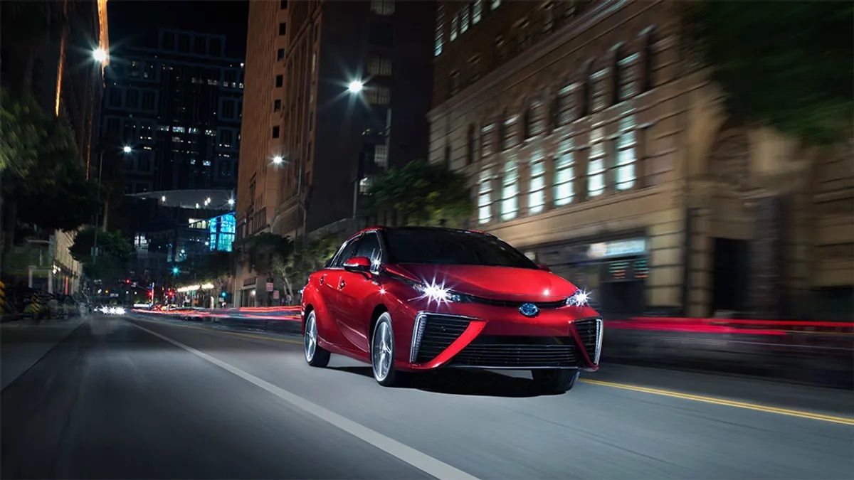 red night driving toyota mirai hydrogen fuel cell