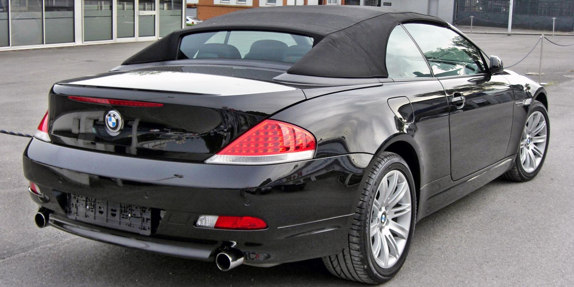 The rear of a black E63 6er convertible