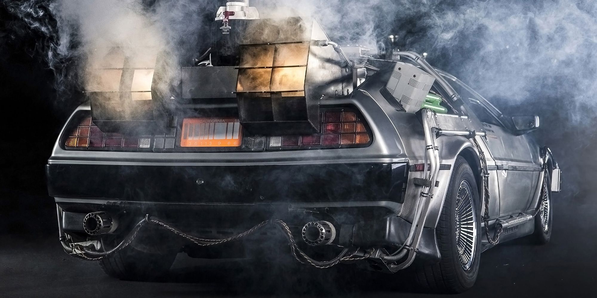 The rear of the DeLorean time machine