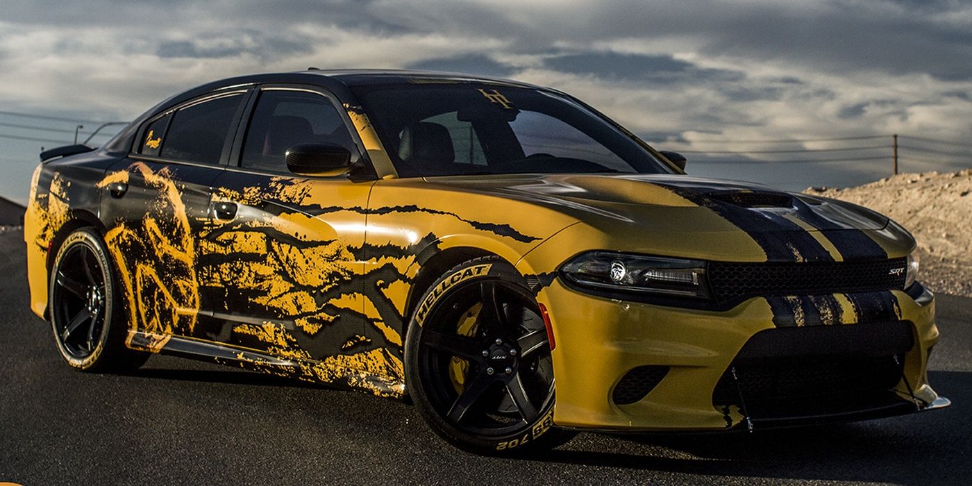 Yellow Wrapped Dodge Charger Hellcat 