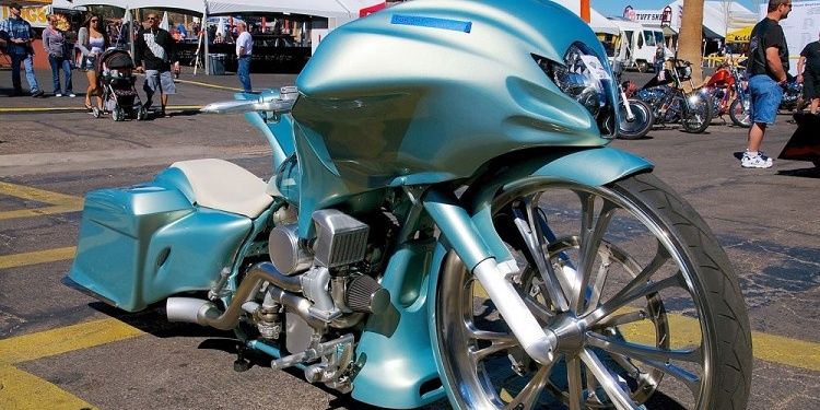 A parked Futuristic Street Glide By Hatred Customs