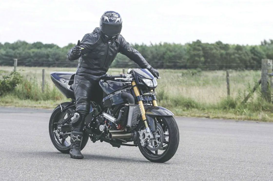 Ghost Rider posing on his Suzuki Hayabusa