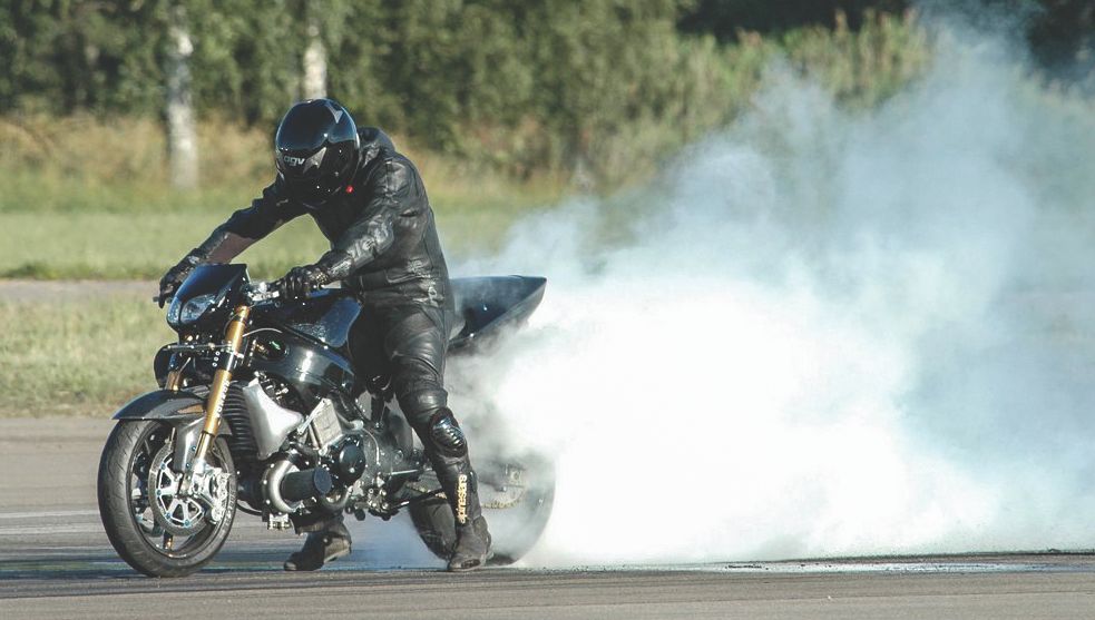 Ghost Rider doing burnout on his Suzuki Hayabusa