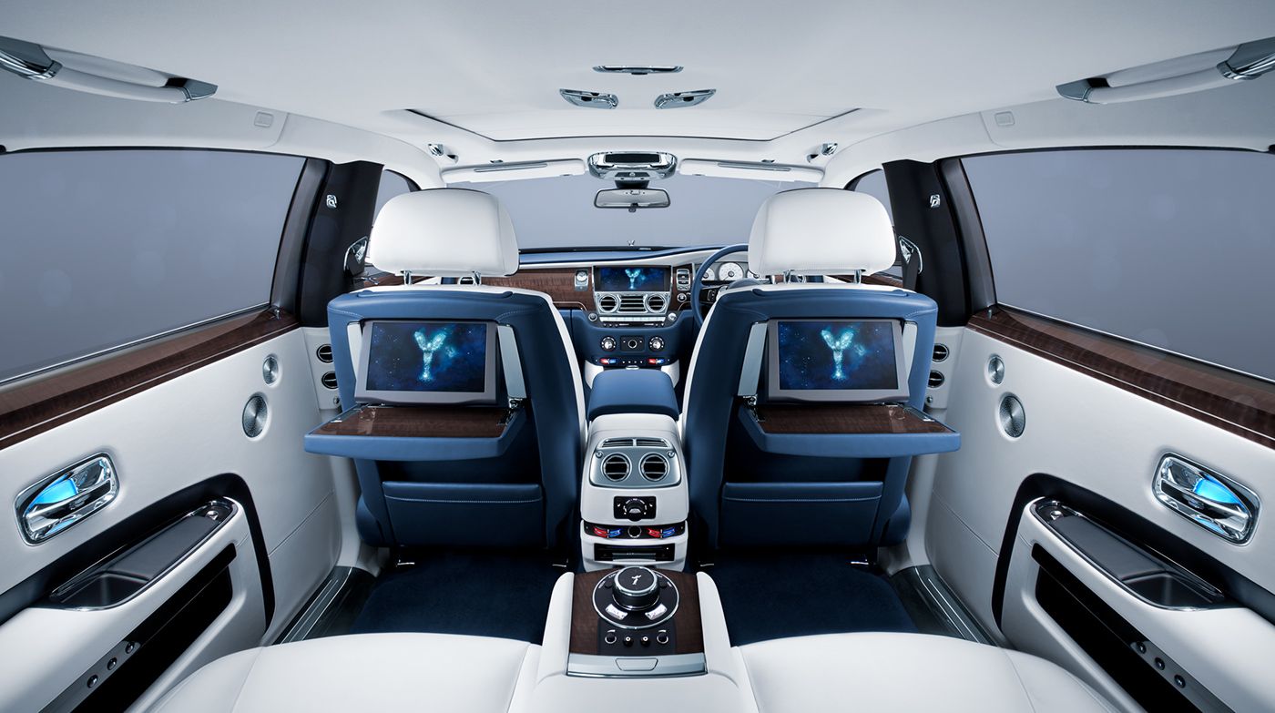 the techno-focused interior of the Rolls-Royce Ghost.