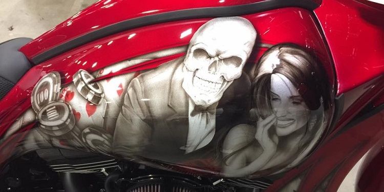 A closeup of The Jenny McCarthy, Skeleton And Cards Bagger By Godfather Baggers