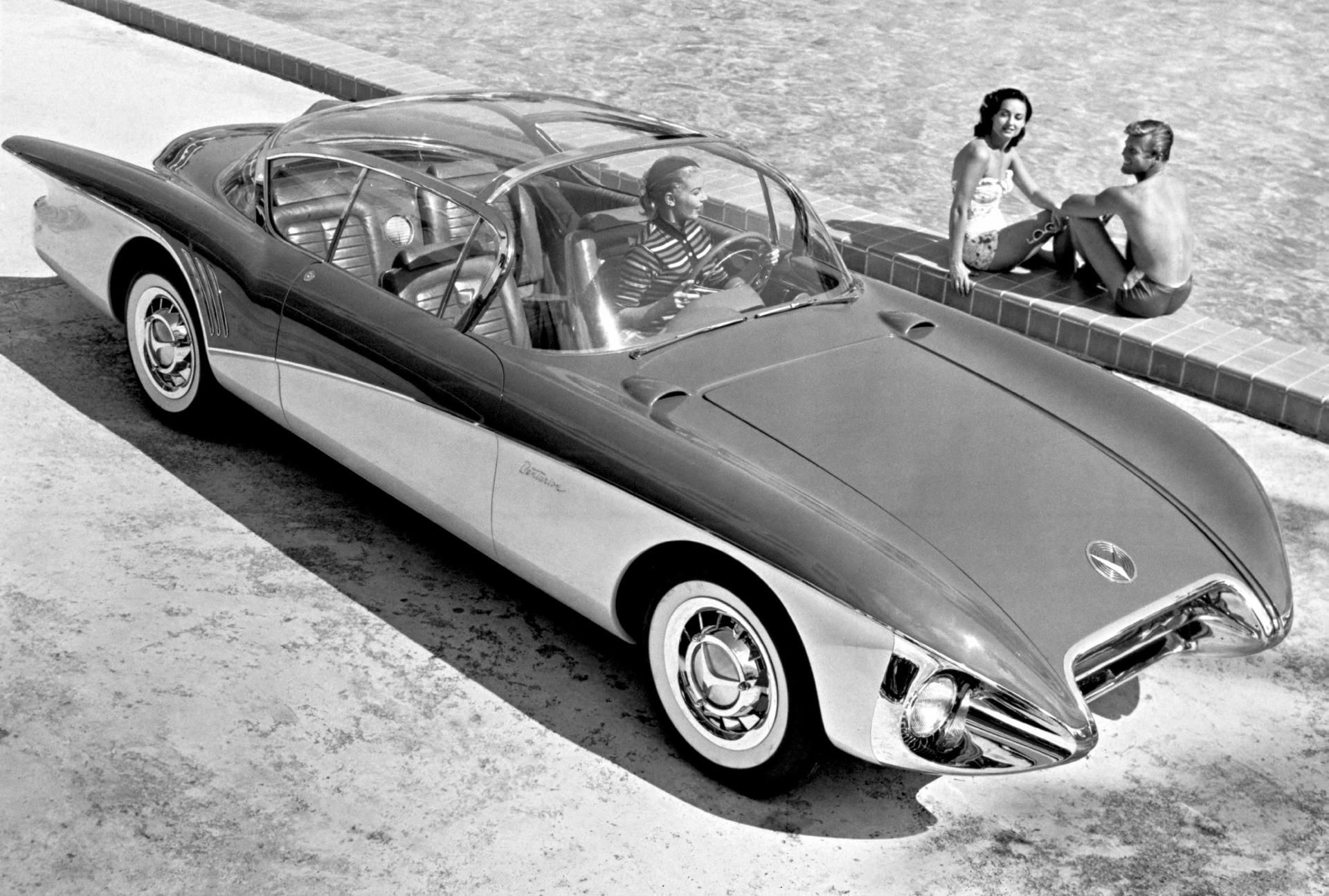 1956 Buick Centurion Concept Car in black and white on beach