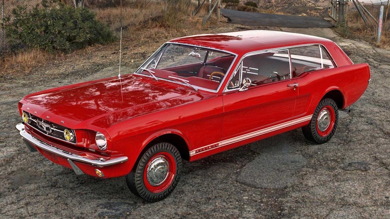 1966 Mustang station wagon parked off the road
