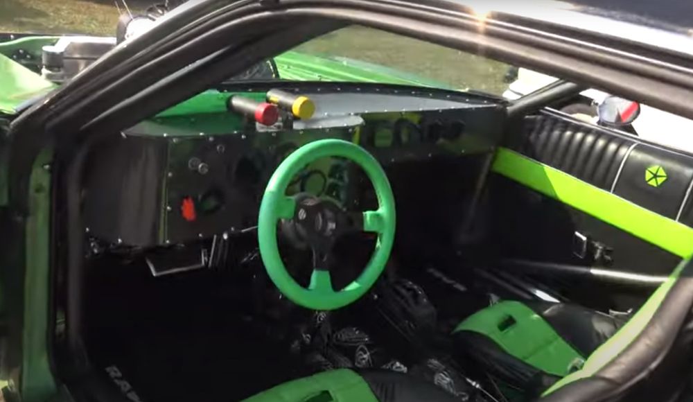 971 Dodge Charge interior with green steering wheel
