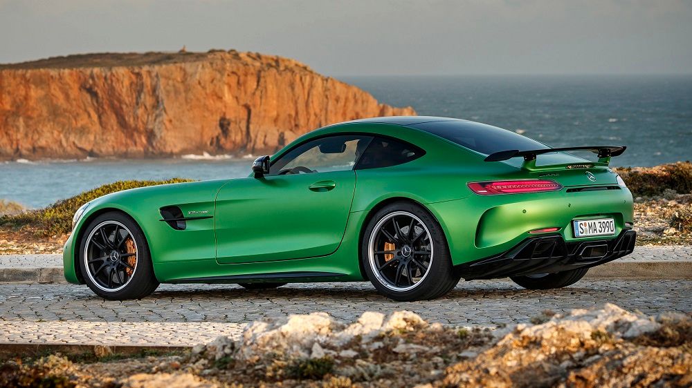 AMG GT R Rear View Green Sunset