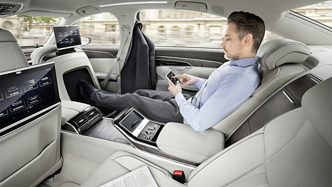 sitting inside the comfy Audi A8
