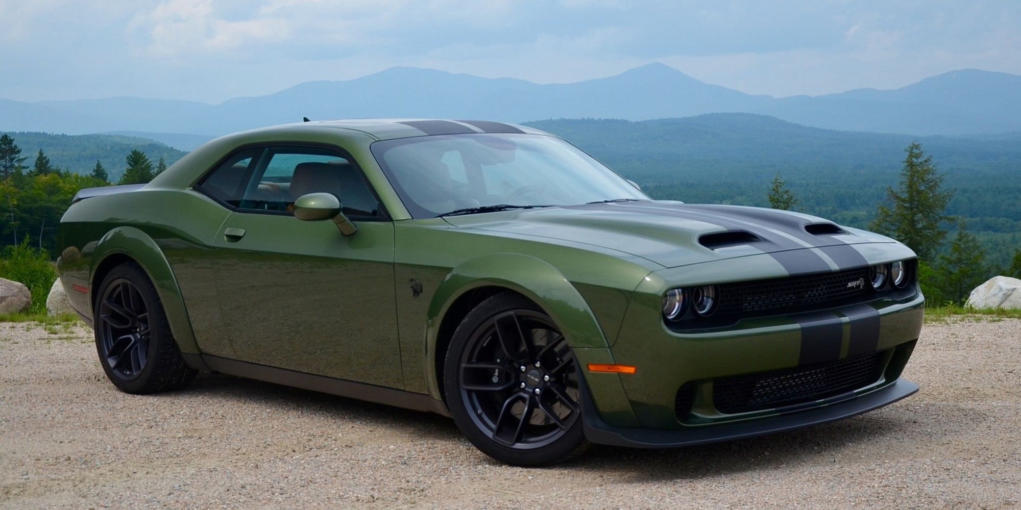 A green Hellcat with black stripes