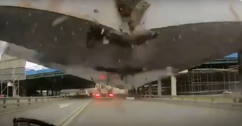 Dashcam captures image of concrete bridge collapse before hitting car