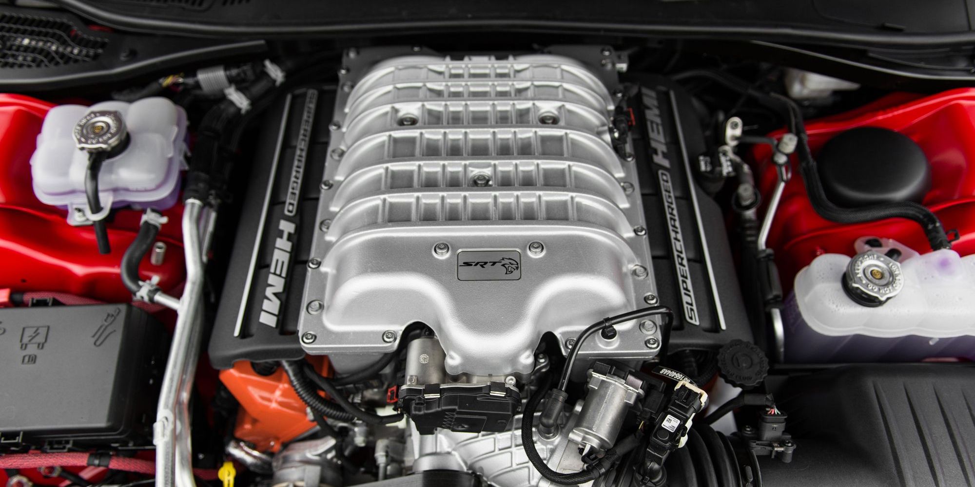 A close-up of the Hellcat engine