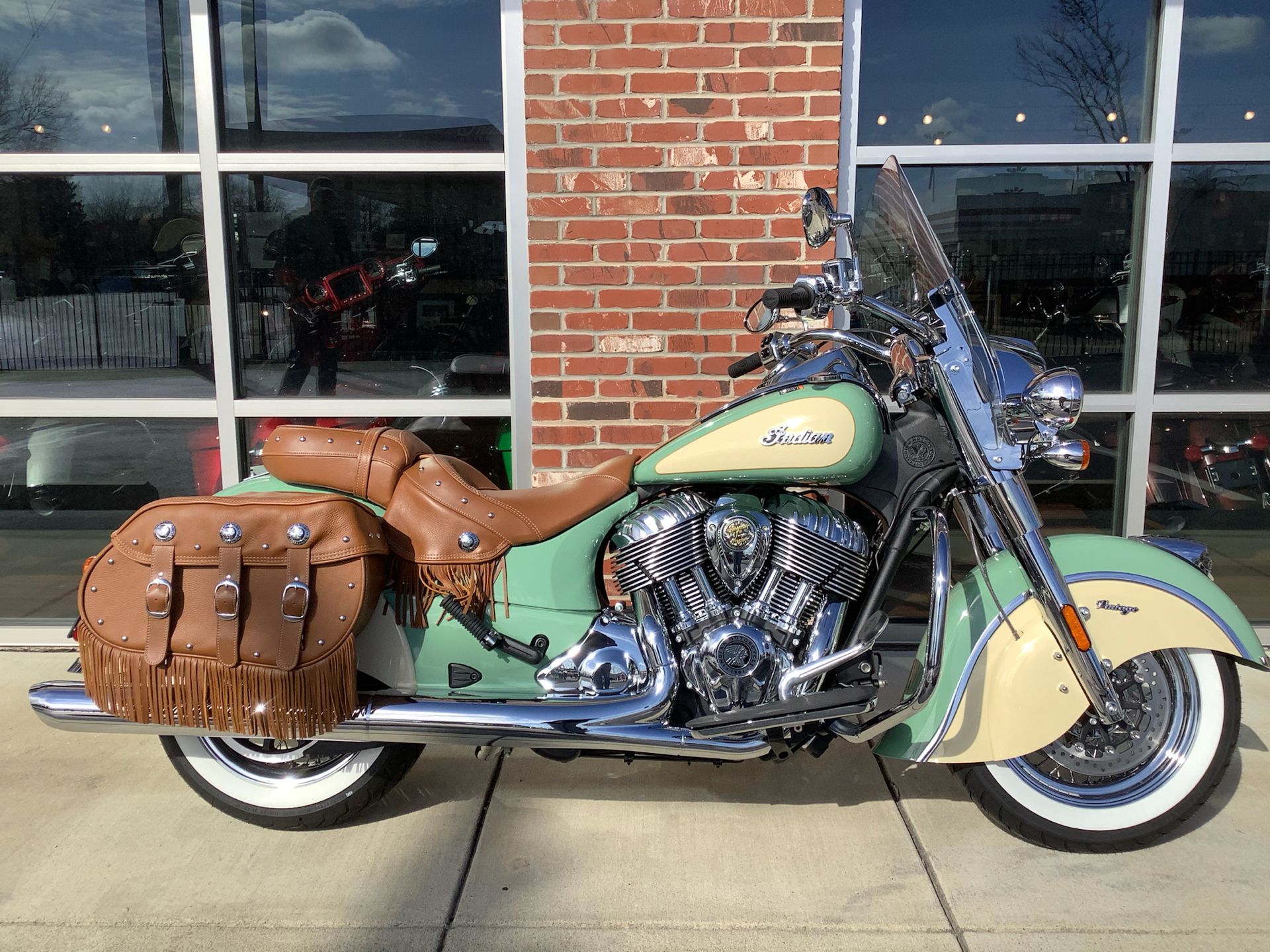 Indian Chief outside a motorcycle showroom