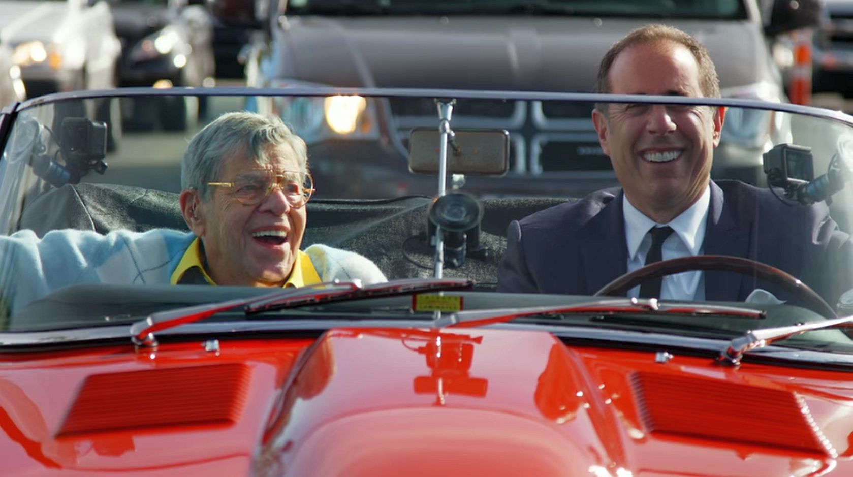 Jerry Lewis and Jerry Seinfeld appear in a Jaguar E Type on Comedians in Cars Getting Coffee